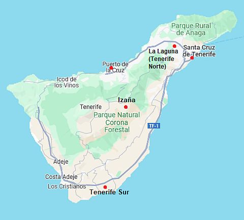 Carte avec les villes - Tenerife