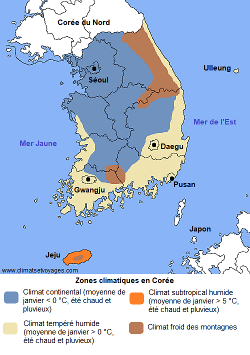 Zones climatiques en Corée du Sud