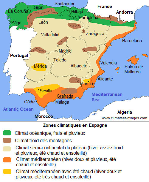 Zones climatiques en Espagne