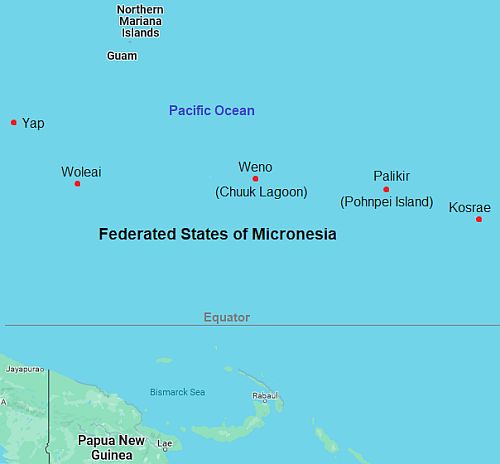 Carte avec les villes - Micronesie